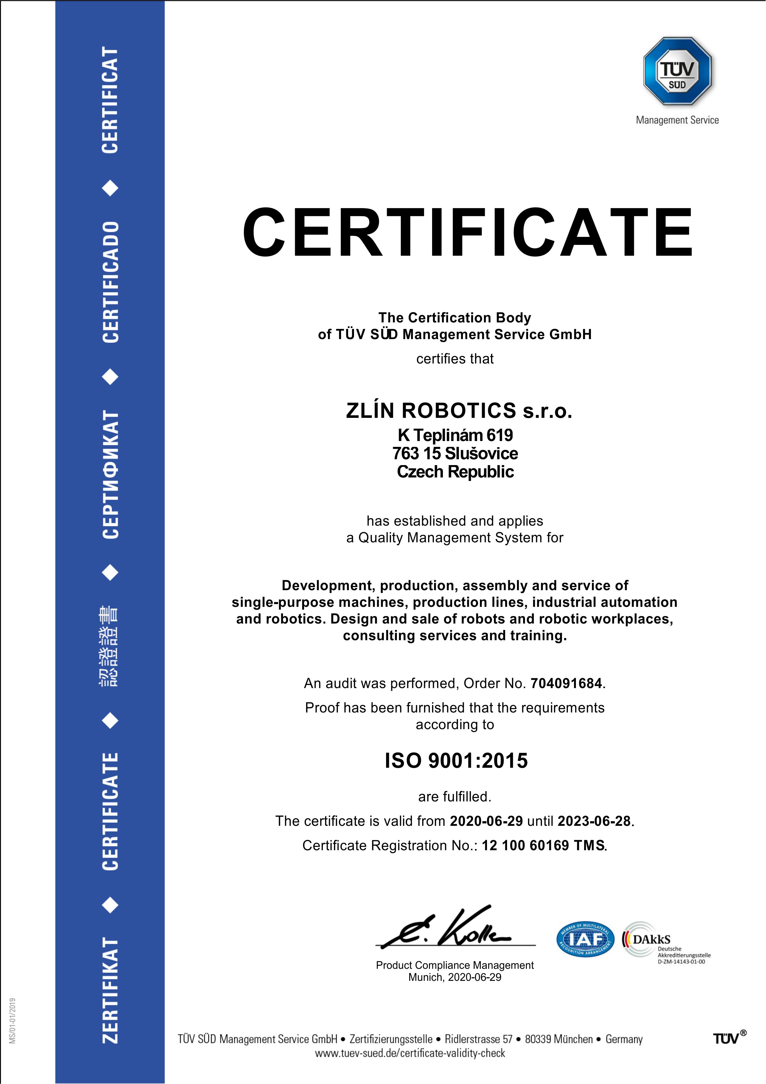 We Are Certified According To The Iso 90012015 System Standard ZlÍn